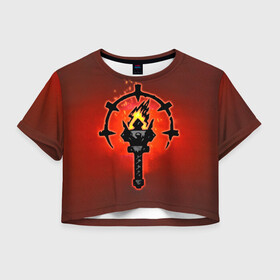 Женская футболка Crop-top 3D с принтом Darkest Dungeon Факел в Курске, 100% полиэстер | круглая горловина, длина футболки до линии талии, рукава с отворотами | darkest dungeon | fire | flame | torch | огонь | пламя | темнейшее подземелье | темное подземелье