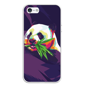 Чехол для iPhone 5/5S матовый с принтом Панда  с бамбуком в Курске, Силикон | Область печати: задняя сторона чехла, без боковых панелей | живопись | животное | медведь | панда | японский мишка