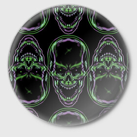 Значок с принтом Skulls vanguard pattern 2077 в Курске,  металл | круглая форма, металлическая застежка в виде булавки | fashion | hype | neon | pattern | skull | vanguard | авангард | неон | узор | хайп | череп