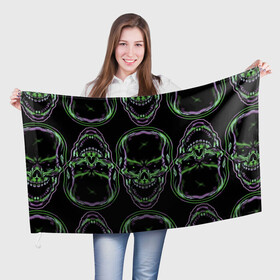 Флаг 3D с принтом Skulls vanguard pattern 2077 в Курске, 100% полиэстер | плотность ткани — 95 г/м2, размер — 67 х 109 см. Принт наносится с одной стороны | fashion | hype | neon | pattern | skull | vanguard | авангард | неон | узор | хайп | череп