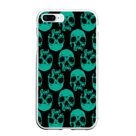 Чехол для iPhone 7Plus/8 Plus матовый с принтом Узор из зелёных черепков в Курске, Силикон | Область печати: задняя сторона чехла, без боковых панелей | fashion | hype | pattern | skull | мода | узор | хайп | череп