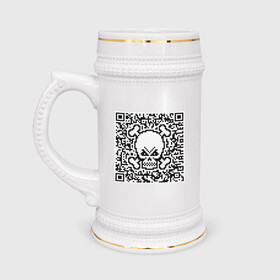 Кружка пивная с принтом QR Skull в Курске,  керамика (Материал выдерживает высокую температуру, стоит избегать резкого перепада температур) |  объем 630 мл | Тематика изображения на принте: coronavirus | covid | covid19 | qr code | qr код | sputnik | вакцина | вакцинация | вирус | здоровье | изоляция | иммунитет | карантин | ковид | код | корона | коронавирус | маркировка | маска | матрица | п | пандемия