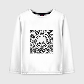 Детский лонгслив хлопок с принтом QR Skull в Курске, 100% хлопок | круглый вырез горловины, полуприлегающий силуэт, длина до линии бедер | Тематика изображения на принте: coronavirus | covid | covid19 | qr code | qr код | sputnik | вакцина | вакцинация | вирус | здоровье | изоляция | иммунитет | карантин | ковид | код | корона | коронавирус | маркировка | маска | матрица | п | пандемия