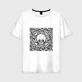 Женская футболка хлопок Oversize с принтом QR Skull в Курске, 100% хлопок | свободный крой, круглый ворот, спущенный рукав, длина до линии бедер
 | coronavirus | covid | covid19 | qr code | qr код | sputnik | вакцина | вакцинация | вирус | здоровье | изоляция | иммунитет | карантин | ковид | код | корона | коронавирус | маркировка | маска | матрица | п | пандемия