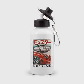 Бутылка спортивная с принтом Nissan Skyline Ниссан Скайлайн в Курске, металл | емкость — 500 мл, в комплекте две пластиковые крышки и карабин для крепления | auto | car | japan | nissan | racing | retro | авто | гонки | машины | ниссан | ретро | скайлайн | тачки | япония