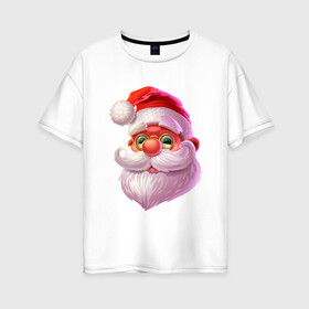 Женская футболка хлопок Oversize с принтом Голова Санты! в Курске, 100% хлопок | свободный крой, круглый ворот, спущенный рукав, длина до линии бедер
 | new year | арт | графика | дед мороз | зима | новый год | рождество | санта