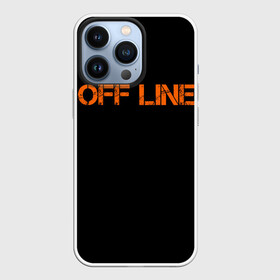 Чехол для iPhone 13 Pro с принтом офлайн offline в Курске,  |  | Тематика изображения на принте: offline | минимализм | оранжевая надпись | офлайн | слово | черный фон