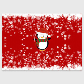 Поздравительная открытка с принтом Пингвин в новогодней шапочке в Курске, 100% бумага | плотность бумаги 280 г/м2, матовая, на обратной стороне линовка и место для марки
 | 2021 | 2022 | happy new year 2022 | новогодний пингвин | новый год | новый год 2022 | пингвин | праздник | снежинки | снежный пингвин