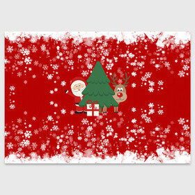 Поздравительная открытка с принтом Новогоднее настроение Santa в Курске, 100% бумага | плотность бумаги 280 г/м2, матовая, на обратной стороне линовка и место для марки
 | 2021 | 2022 | happy new year 2022 | дед мороз | дед мороз и олень | елка | новый год | новый год 2022 | олень | праздник | санта