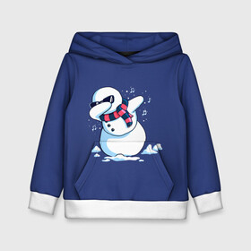 Детская толстовка 3D с принтом Dab Snowman in a scarf в Курске, 100% полиэстер | двухслойный капюшон со шнурком для регулировки, мягкие манжеты на рукавах и по низу толстовки, спереди карман-кенгуру с мягким внутренним слоем | 2022 | 22 | christmas | dab | dub | new | notes | scarf | snow | snowman | snowy | woman | year | баба | год | даб | новый | ноты | очки | рождество | снег | снеговик | снежная | шарф