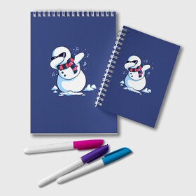 Блокнот с принтом Dab Snowman in a scarf в Курске, 100% бумага | 48 листов, плотность листов — 60 г/м2, плотность картонной обложки — 250 г/м2. Листы скреплены удобной пружинной спиралью. Цвет линий — светло-серый
 | Тематика изображения на принте: 2022 | 22 | christmas | dab | dub | new | notes | scarf | snow | snowman | snowy | woman | year | баба | год | даб | новый | ноты | очки | рождество | снег | снеговик | снежная | шарф