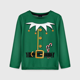Детский лонгслив 3D с принтом Christmas Elf Outfit в Курске, 100% полиэстер | длинные рукава, круглый вырез горловины, полуприлегающий силуэт
 | christmas | claus | clothes | deer | elf | frost | helpers | new | north | outfit | pole | santa | year | год | дед | клаус | мороз | новый | одежда | олени | полюс | помощники | рождественский | рождество | санта | санты | северный | эльф