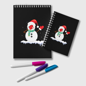 Блокнот с принтом Cartoon Dab Snowman в Курске, 100% бумага | 48 листов, плотность листов — 60 г/м2, плотность картонной обложки — 250 г/м2. Листы скреплены удобной пружинной спиралью. Цвет линий — светло-серый
 | Тематика изображения на принте: 2022 | 22 | cartoon | christmas | dab | dub | mult | new | notes | scarf | snow | snowman | snowy | woman | year | баба | год | даб | мультяшный | новый | очки | рождество | снег | снеговик | снежная | шарф