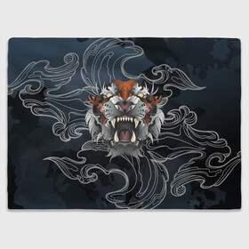 Плед 3D с принтом Рычащий Тигр в японском стиле в Курске, 100% полиэстер | закругленные углы, все края обработаны. Ткань не мнется и не растягивается | волны | символ года | тигр | хищник | япония