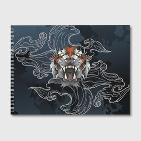 Альбом для рисования с принтом Рычащий Тигр в японском стиле в Курске, 100% бумага
 | матовая бумага, плотность 200 мг. | волны | символ года | тигр | хищник | япония