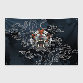 Флаг-баннер с принтом Рычащий Тигр в японском стиле в Курске, 100% полиэстер | размер 67 х 109 см, плотность ткани — 95 г/м2; по краям флага есть четыре люверса для крепления | волны | символ года | тигр | хищник | япония