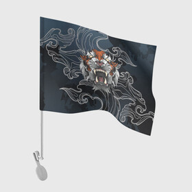 Флаг для автомобиля с принтом Рычащий Тигр в японском стиле в Курске, 100% полиэстер | Размер: 30*21 см | волны | символ года | тигр | хищник | япония
