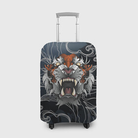 Чехол для чемодана 3D с принтом Рычащий Тигр в японском стиле в Курске, 86% полиэфир, 14% спандекс | двустороннее нанесение принта, прорези для ручек и колес | волны | символ года | тигр | хищник | япония