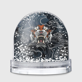 Игрушка Снежный шар с принтом Рычащий Тигр в японском стиле в Курске, Пластик | Изображение внутри шара печатается на глянцевой фотобумаге с двух сторон | волны | символ года | тигр | хищник | япония