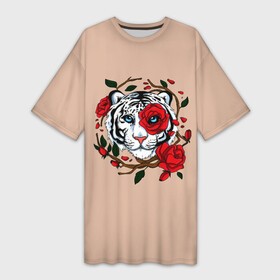 Платье-футболка 3D с принтом White Tiger. Symbol в Курске,  |  | blue | christmas | eyes | face | flowers | glow | muzzle | new | rose | snow | symbol | tiger | tulip | white | winter | year | белый | глаза | год | года | зима | лицо | нового | новый | рождество | свечение | символ | синее | тигр | тигра