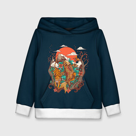 Детская толстовка 3D с принтом Осенний Закат в Курске, 100% полиэстер | двухслойный капюшон со шнурком для регулировки, мягкие манжеты на рукавах и по низу толстовки, спереди карман-кенгуру с мягким внутренним слоем | birds | carp | clouds | fish | forest | japan | japanese | koi | moon | mountains | nature | sun | sunset | symbol | tiger | trees | year | года | горы | деревья | закат | карп | кои | лес | луна | облака | природа | птицы | рыба | символ | солнце | тигр 