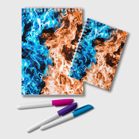 Блокнот с принтом Огненное пламя в Курске, 100% бумага | 48 листов, плотность листов — 60 г/м2, плотность картонной обложки — 250 г/м2. Листы скреплены удобной пружинной спиралью. Цвет линий — светло-серый
 | Тематика изображения на принте: blue fire | blue flame | fire | fire and ice | fire and water | flame | neon | в огне | горящий | инь ян | инь янь | искры | неон | неоновый огонь | огненный | огонь | огонь и вода | огонь и лед | пламя | пожар | противостояние