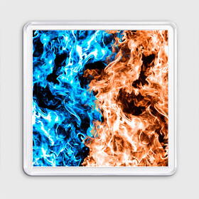 Магнит 55*55 с принтом Огненное пламя в Курске, Пластик | Размер: 65*65 мм; Размер печати: 55*55 мм | blue fire | blue flame | fire | fire and ice | fire and water | flame | neon | в огне | горящий | инь ян | инь янь | искры | неон | неоновый огонь | огненный | огонь | огонь и вода | огонь и лед | пламя | пожар | противостояние