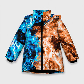 Зимняя куртка для девочек 3D с принтом Огненное пламя в Курске, ткань верха — 100% полиэстер; подклад — 100% полиэстер, утеплитель — 100% полиэстер. | длина ниже бедра, удлиненная спинка, воротник стойка и отстегивающийся капюшон. Есть боковые карманы с листочкой на кнопках, утяжки по низу изделия и внутренний карман на молнии. 

Предусмотрены светоотражающий принт на спинке, радужный светоотражающий элемент на пуллере молнии и на резинке для утяжки. | blue fire | blue flame | fire | fire and ice | fire and water | flame | neon | в огне | горящий | инь ян | инь янь | искры | неон | неоновый огонь | огненный | огонь | огонь и вода | огонь и лед | пламя | пожар | противостояние