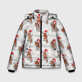 Зимняя куртка для мальчиков 3D с принтом Тигр Закат Волны в Курске, ткань верха — 100% полиэстер; подклад — 100% полиэстер, утеплитель — 100% полиэстер | длина ниже бедра, удлиненная спинка, воротник стойка и отстегивающийся капюшон. Есть боковые карманы с листочкой на кнопках, утяжки по низу изделия и внутренний карман на молнии. 

Предусмотрены светоотражающий принт на спинке, радужный светоотражающий элемент на пуллере молнии и на резинке для утяжки | волны | горы | животное | паттерн | солнце | тигр | хищник