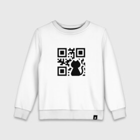 Детский свитшот хлопок с принтом CAT QR CODE в Курске, 100% хлопок | круглый вырез горловины, эластичные манжеты, пояс и воротник | Тематика изображения на принте: cat | cats | meow | qr code | qr код | qrcode | qrкод | quick response code | кот | котик | котики | коты | кошка | кошки | куар | куар код | кью ар код | матричных штриховых кодов | мяу | штриховых кодов