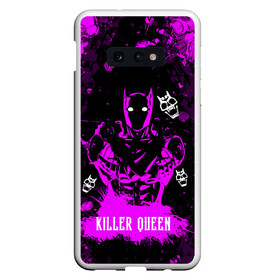 Чехол для Samsung S10E с принтом JOJO   KILLER QUEEN   КОРОЛЕВА УБИЙЦА   АРТ в Курске, Силикон | Область печати: задняя сторона чехла, без боковых панелей | adventure | jojo | jojos bizarre | jojos bizarre adventure | killer queen | pattern | yare yare daze | аниме | брызги | джоджо | манга | розовый | узор | яре яре дазе