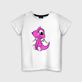 Детская футболка хлопок с принтом Дракоша маленькая розовая в Курске, 100% хлопок | круглый вырез горловины, полуприлегающий силуэт, длина до линии бедер | девочкам | детские | дино | динозавр | для девушек | для детей | дракон | женские | крылья | младенец | родился | сказка