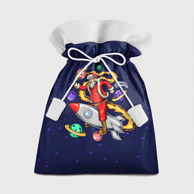 Подарочный 3D мешок с принтом Санта Клаус на ракете   Santa on a rocket ship в Курске, 100% полиэстер | Размер: 29*39 см | Тематика изображения на принте: christmas | santa | space | дед мороз | космос | новый год | планета | ракета | рождество | санта