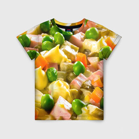 Детская футболка 3D с принтом Весь в оливье в Курске, 100% гипоаллергенный полиэфир | прямой крой, круглый вырез горловины, длина до линии бедер, чуть спущенное плечо, ткань немного тянется | salat | новый год | оливье | салат
