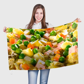 Флаг 3D с принтом Весь в оливье в Курске, 100% полиэстер | плотность ткани — 95 г/м2, размер — 67 х 109 см. Принт наносится с одной стороны | salat | новый год | оливье | салат