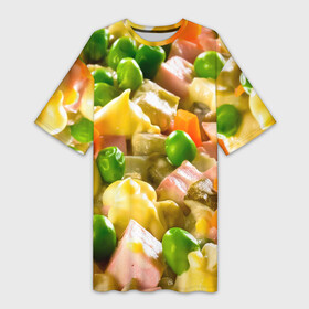 Платье-футболка 3D с принтом Весь в оливье в Курске,  |  | salat | новый год | оливье | салат