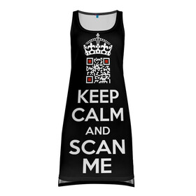 Платье-майка 3D с принтом Keep calm and scan me: fuck off в Курске, 100% полиэстер | полуприлегающий силуэт, широкие бретели, круглый вырез горловины, удлиненный подол сзади. | crown | cute | keep calm and scan me | qr code | qr код | royal motto | королевский девиз | корона | милый | пошел ты | успокойся и просканируй меня