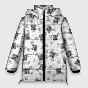 Женская зимняя куртка Oversize с принтом PATTERN | QR CODE в Курске, верх — 100% полиэстер; подкладка — 100% полиэстер; утеплитель — 100% полиэстер | длина ниже бедра, силуэт Оверсайз. Есть воротник-стойка, отстегивающийся капюшон и ветрозащитная планка. 

Боковые карманы с листочкой на кнопках и внутренний карман на молнии | patern | pattern | qr code | qr код | qrcode | qrкод | quick response code | куар | куар код | кью ар код | матричных штриховых кодов | патерн | паттерн | штриховых кодов
