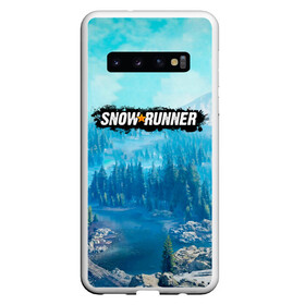 Чехол для Samsung Galaxy S10 с принтом SnowRunner СноуРаннер логотип в Курске, Силикон | Область печати: задняя сторона чехла, без боковых панелей | race | snowrunner | гонки | гонки по бездорожью | гоночные игры | зимние гонки | снежные гонки | снежный бегун | сноу раннер | сноураннер