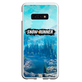 Чехол для Samsung S10E с принтом SnowRunner СноуРаннер логотип в Курске, Силикон | Область печати: задняя сторона чехла, без боковых панелей | race | snowrunner | гонки | гонки по бездорожью | гоночные игры | зимние гонки | снежные гонки | снежный бегун | сноу раннер | сноураннер