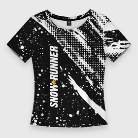 Женская футболка 3D Slim с принтом SnowRunner Logo в Курске,  |  | race | snowrunner | гонки | гонки по бездорожью | гоночные игры | зимние гонки | снежные гонки | снежный бегун | сноу раннер | сноураннер
