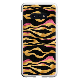 Чехол для Samsung S10E с принтом тигровый окрас Gold   Pink в Курске, Силикон | Область печати: задняя сторона чехла, без боковых панелей | Тематика изображения на принте: 2022 | год тигра | новый год | новый год 2022 | символ года | тигр | тигренок | тигрица | тигры