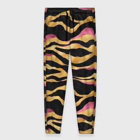 Женские брюки 3D с принтом тигровый окрас Gold Pink в Курске, полиэстер 100% | прямой крой, два кармана без застежек по бокам, с мягкой трикотажной резинкой на поясе и по низу штанин. В поясе для дополнительного комфорта — широкие завязки | 2022 | год тигра | новый год | новый год 2022 | символ года | тигр | тигренок | тигрица | тигры