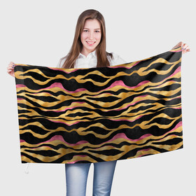 Флаг 3D с принтом тигровый окрас Gold   Pink в Курске, 100% полиэстер | плотность ткани — 95 г/м2, размер — 67 х 109 см. Принт наносится с одной стороны | 2022 | год тигра | новый год | новый год 2022 | символ года | тигр | тигренок | тигрица | тигры