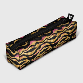 Пенал школьный 3D с принтом тигровый окрас Gold Pink в Курске, 100% полиэстер | плотная ткань, застежка на молнии | 2022 | год тигра | новый год | новый год 2022 | символ года | тигр | тигренок | тигрица | тигры