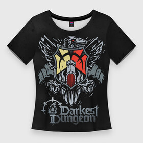 Женская футболка 3D Slim с принтом Darkest Dungeon герб в Курске,  |  | darkest dungeon | dd | rpg | the butchers circus | the colour of madness | the crimson court | the shieldbreaker | игры | подземелье | темнейшее подземелье