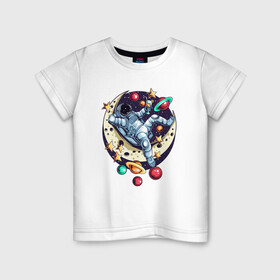 Детская футболка хлопок с принтом Астронавт на расслабоне в Курске, 100% хлопок | круглый вырез горловины, полуприлегающий силуэт, длина до линии бедер | chill | star | астронавт | астрономия | галактика | звезды | земля | космонавт | космос | луна | марс | на расслабоне | на чиле | отдых | планета