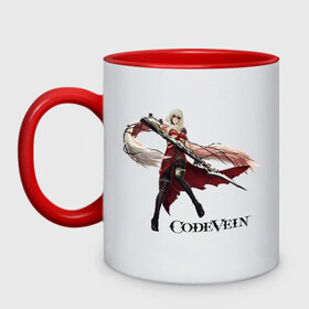 Кружка двухцветная с принтом Ева Ру Игра Code Vein в Курске, керамика | объем — 330 мл, диаметр — 80 мм. Цветная ручка и кайма сверху, в некоторых цветах — вся внутренняя часть | Тематика изображения на принте: ева | игра | код вейн | компьютерная игра | персонаж