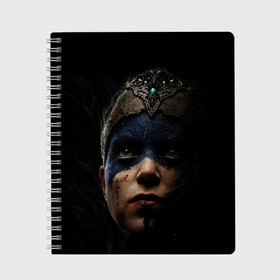 Тетрадь с принтом Hellblade 2022 в Курске, 100% бумага | 48 листов, плотность листов — 60 г/м2, плотность картонной обложки — 250 г/м2. Листы скреплены сбоку удобной пружинной спиралью. Уголки страниц и обложки скругленные. Цвет линий — светло-серый
 | Тематика изображения на принте: викинги | девушка | игра | племя | средневековье