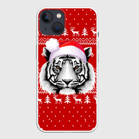 Чехол для iPhone 13 с принтом НОВОГОДНИЙ СВИТЕР С БЕЛЫМ ТИГРОМ 2022 в Курске,  |  | 2022 | beast | merry christmas | new year | red bow | santa hat | snow | tiger | winter | winter is coming | year of the tiger | год тигра | дед мороз | животные | звери | зверь | зима | зима 2022 | зима близко | новог | новогодни